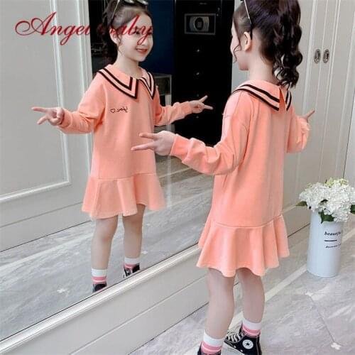 Fashion 2020 Princess Dress Autumn Children Cotton Long Sleeve Clothes Solid Color Teenage Clothing Doll collar Dresses for 3-11