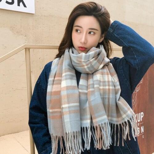 Fashion Plaid Europe Shawl 2020 Cashmere Casual Cell Warm Outdoor Long Scarves for Ladies Winter Decoration Women Men 2021