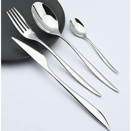 16Pcs Tableware Set Silver Knife Fork Spoon Cutlery Set Stainless Steel Silverware Set Dinnerware Set Kitchen Hotel Wedding Home