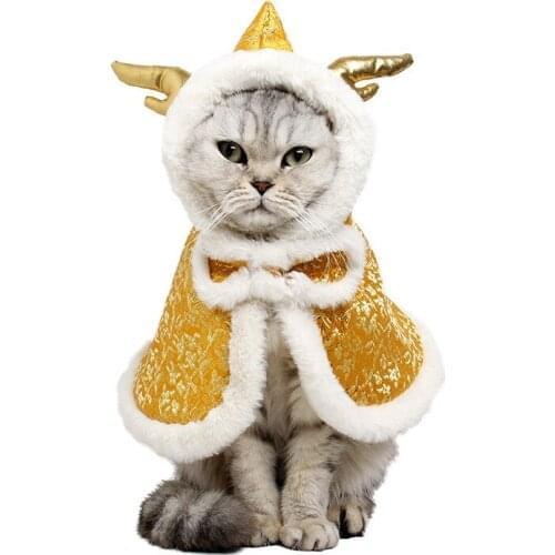 Chinese Style Cartoon Dragon Horn Pet Cat Dog Cloak with Cap Shawls Collar Spring Festival Christmas New Year Pet Cloth Supply
