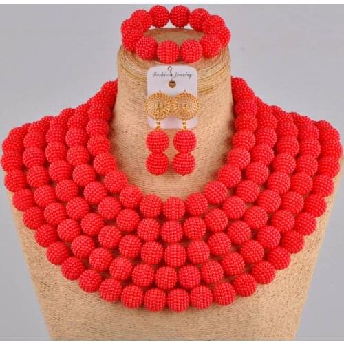 Nigeria Wedding Beads African Jewelry Bridal Wedding Jewelry Red Imitation Pearl Necklace Costume Jewelry Accessory Set AZ-134