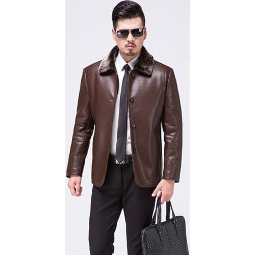 New Fashion PU Leather Men Black Brown Solid Mens Faux Fur Coat Slim Fit Youth Motorcycle Suede Jacket Male YYJ0050