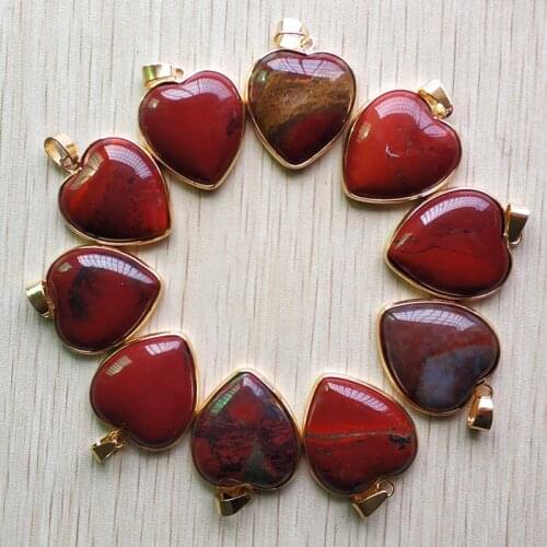 Wholesale 10pcs/lot 2019 New high quality natural rainbow stone gold side heart shape pendants 25mm for jewelry making free