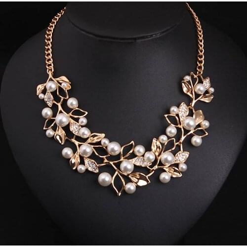 Match-Right Simulated Pearl Necklaces & Pendants Leaves Statement Necklace Women Collares Ethnic Jewelry for Gifts