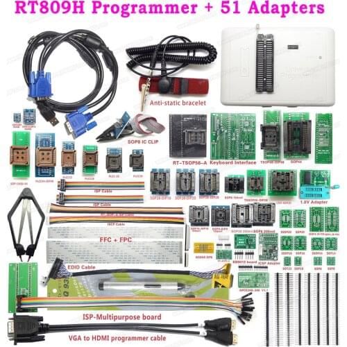 RT809H Universal USB EMMC-Nand FLASH Bios Programmer + 51 Items SOP44 TSOP48 Adapter Better Than TL866II Plus EEPROM Programmer