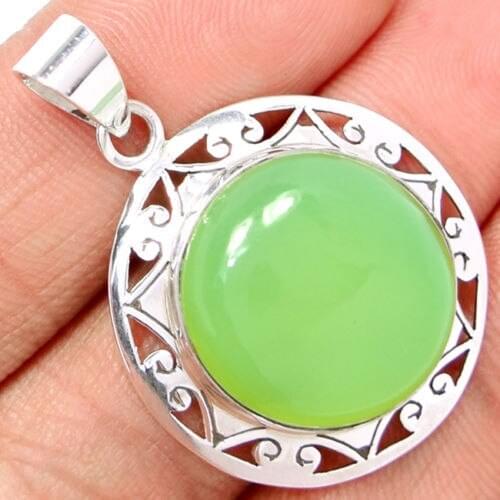 Hand make Genuine Aqua Chalcedony Pendant 100% 925 Sterling Silver, 40mm,8.6G
