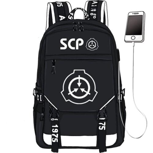 SCP Special Contain Proctect Printing Backpack Unisex Travel Backpack USB Interface Laptop Backpack Canvas School Book Bags