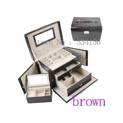 Necklaces pendants earrings jewelry display gift box luxury Practical multifunctional 3 layer watch box leather jewelry box