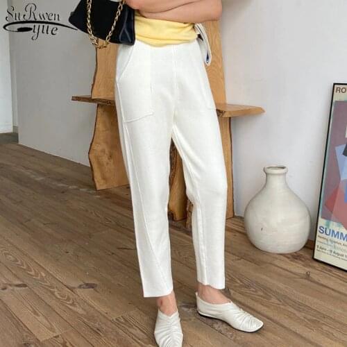 Warm Thicken Wollen Pants Women 2021 Autumn and Winter Casual Pocket Capris Wide Leg Trousers Knitted Chic Harem Pants 11069