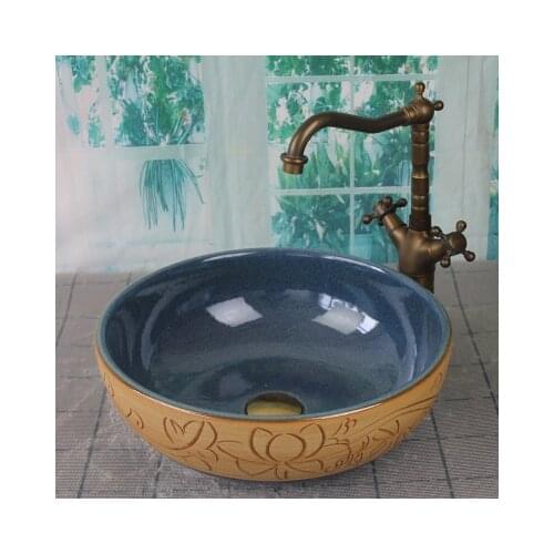 Bathroom Artistic Ceramic Vessel Sink Bowl Faucet & Pop-up Drain Combo AB207