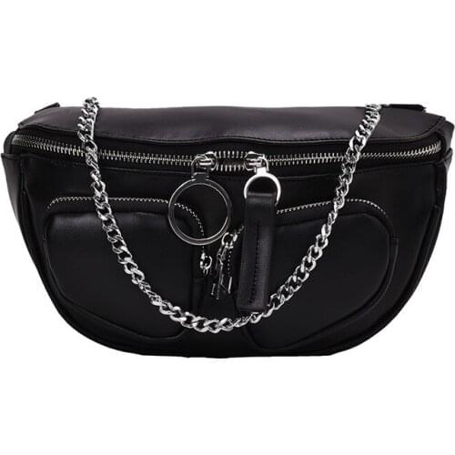 Vintage Crossbody Bag Solid Color Women Bags Lady Banana Bag 2021 New Chest Bags Metal Chain Waist Bag Fashion and Casual