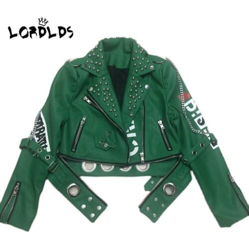 LORDLDS Green Leather Biker Jacket Women Autumn Winter Zipper Slim Coats Outwear Ladies Fasihon Moto Streetwear