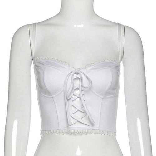 Women Camisole Lace-up Hollow Out Adjustable Spaghetti Strap Crop Top Sleeveless Tank Tops Fashion Casual Lace Trim Bustier XS-L