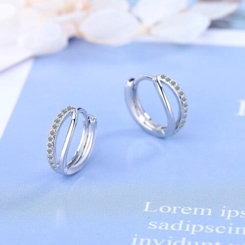 925 Sterling Silver Women Luxury Earrings Fashion Hoop Round Zircon Stud Earring Girl Elegant Jewelry Charm Gifts New