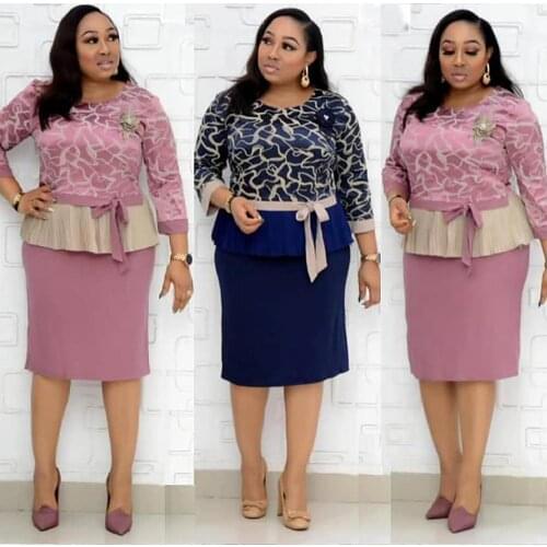 Tilapia New 2021 Turkey African Fashion Plus Size Women Two Pieces Sets Ruched Waist Print Top Elastic Women Outfit Suit