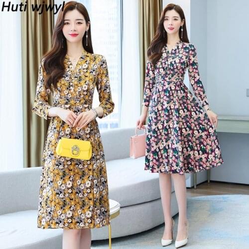 Plus Size Casual Floral Chiffon Boho Beach Midi Dress Autumn Elegant Women Party Bodycon Vestido 2021 Spring Vintage Night Dress