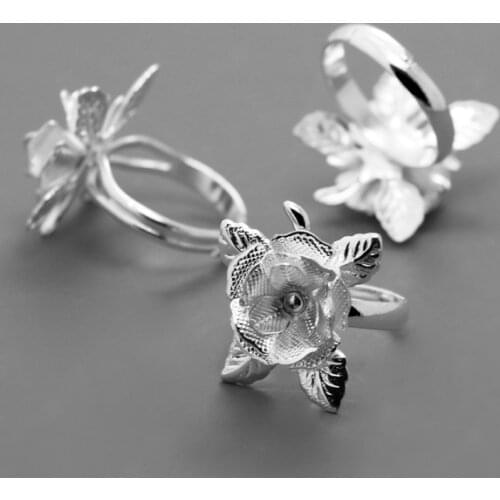 10pcs/lot 2019 New Trend Silver Plated Ring DIY Flower Ring Ladies Jewelry Making