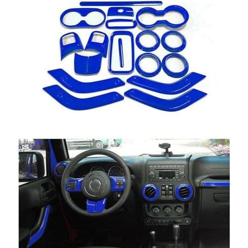 18pcs/Set Blue Interior Decoration Cover Trim for Jeep Wrangler JK 4Dr 2011-2017
