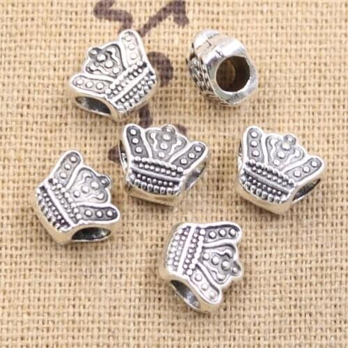 20pcs 10x6x11mm Crown 4mm Big Hole Bead Charm Fits Antique Silver Color Charm Bracelets Wholesale