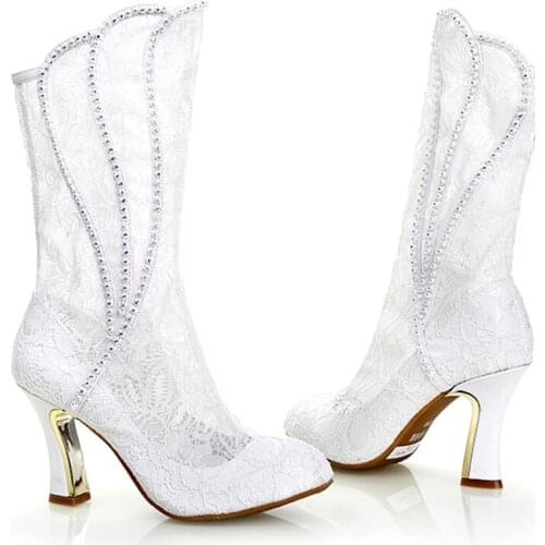 2020 Luxury Sexy Woman Spring Autumn White lace Wedding Shoes High Heel Formal Boots Bridal Dress Shoes Party Prom High Heels