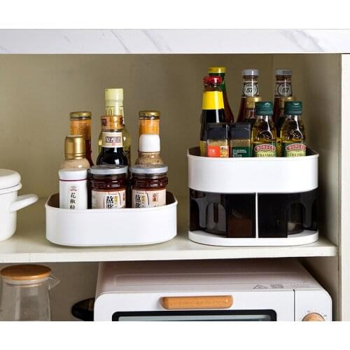 360° Rotating Tray Home Kitchen Storage Tray Spice Jar Snack Food Tray Cosmetics Organizer Multifunctional Desktop Storage Rack