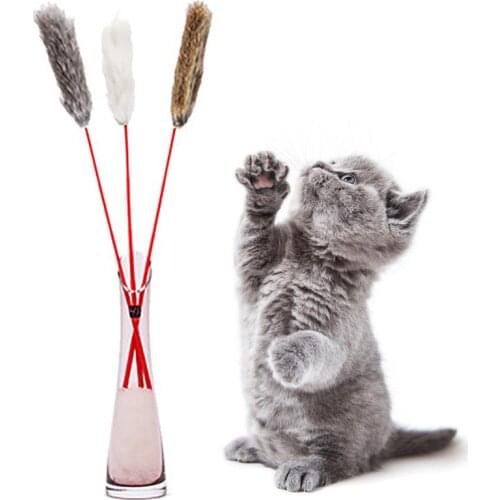 38cm cat toyTeaser Toy Fake Fur Interactive Kitten Teaser Pet Wand Toys for Cats Pet Products Cat Accessories