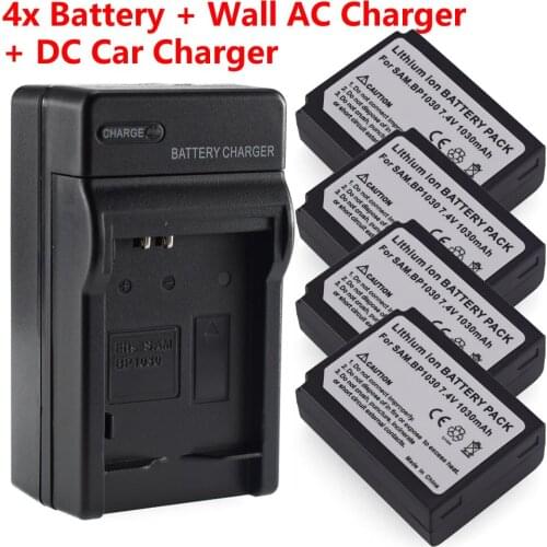 4X Battery + Wall&Car Charger for Samsung EDBP1130 NX310 NX500 NX1000 NX1100 BP-1030 BP1030 EDBP1030 BP1130