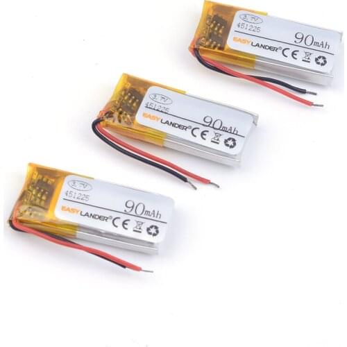 451225 3pcs 3.7V 90mAh Rechargeable Li-Polymer Li-ion Battery Forbluetooth headset mp3 mp5 Bracelet Wrist Watch 451225