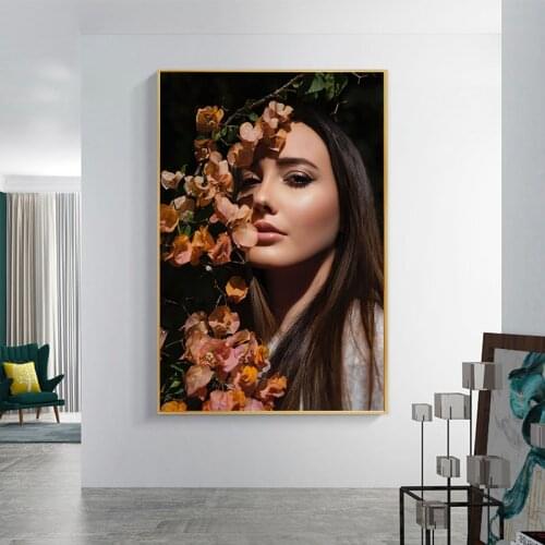 Flowers Feathers Woman Abstract Canvas Painting Wall Art Print Poster Picture Decorative Painting Living Room Home Decoration