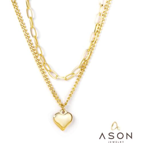 ASONSTEEL Trendy Multi Layer Heart Pendant 316L Stainless Steel Gold/Silver Color Chain Choker for Women Girl Jewelry Party Gift