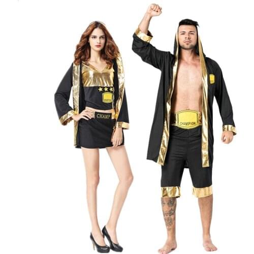 Adult Men and Women Boxer Costume Halloween Boxing Match Boxers Cosplay Party Fancy Dress Couple Suit