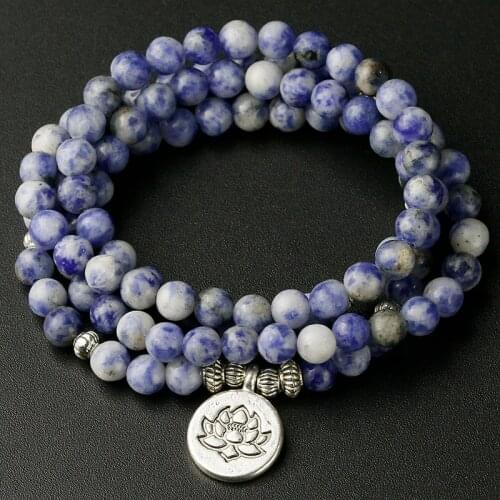 STONE OF POWER Natural Blue Point Stone bracelets OM Lotus Charm Jewelry 6mm Sodalite Bracelet Men Meditation Yoga Women Gift