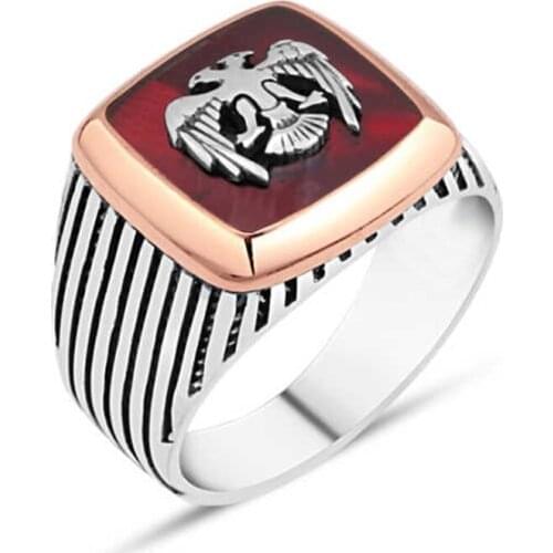 Wood Top Cabochons Seljuk Kartallı Silver Men 'S Ring