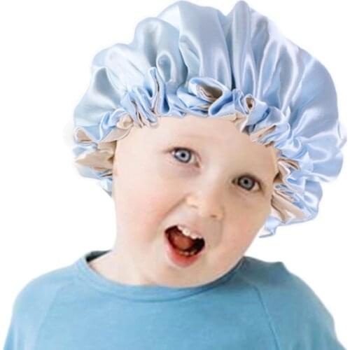 Baby Silky Satin Bonnet Double Layer Adjustable Sleep Cap Girl Night Turban Children Solid Headwear Cute Hat Fashion Hair Wear