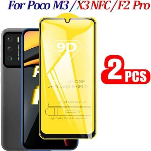 2PCS 9D Curved Tempered Glass For Xiaomi POCO M3 X3 NFC Pocophone F2 PRO Redmi Note 9s 9 8 7 pro MAX Full Cover Screen Protector