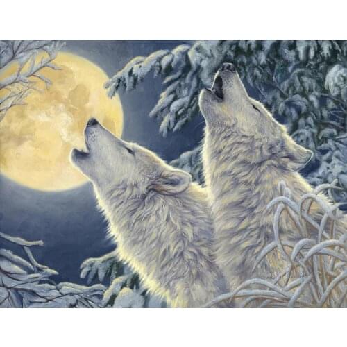 Wolf painting Hand painted animal art Moonlight modern canvas oil paintings for Home Decoration High quality office wall decor