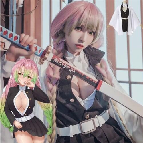 2021 New Anime Demon Slaye Kimetsu No Yaiba Kimono Cosplay Ninja Black Stand Collar Uniform Cloak Wigs Props Halloween Costume