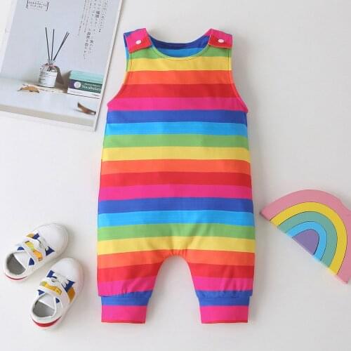 3-18Months Cute little rainbow vest Newborn Infant Baby Sleeveless Rainbow Striped Print Jumpsuit Romper Set baby boy romper M4