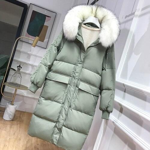 Korean Fashion Big Fur Collar Down Parkas Coat Winter Down Jacket Coat Women Hooded Warm Outwear Winter White Duck Down Overcoat