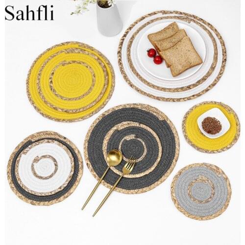 Round Placemat Ellipse Dining Table Mats Japanese Handmade Straw Weaving Drink Coasters Pad Heat Insulation Kitchen Accessories