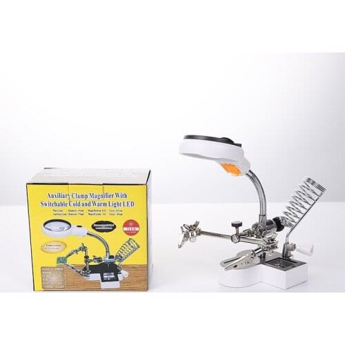 HD 70mm Multifunctional Desktop Magnifying Glass with Led Lamp Auxiliary Clip Repair Magnifying Glass 6X 12X