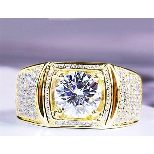 Mens Rings Luxury Gold Plated Round Cut 2.0CT Cubic Zirconia Rings Adjustable Business Ring Wedding Engagement Ring Jewelry