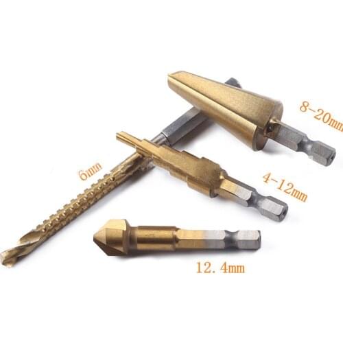 4Pcs Step Drill Umbrella/Saw/Chamfering HSS Titanium Countersink Conical Hole Cutter Metal Drill Set
