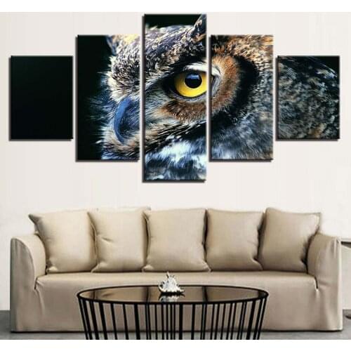 Wall Art Home Decoration Living Room Modular Pictures 5 Panel Animal Owl HD Printed Modern Canvas Painting(No Frame)