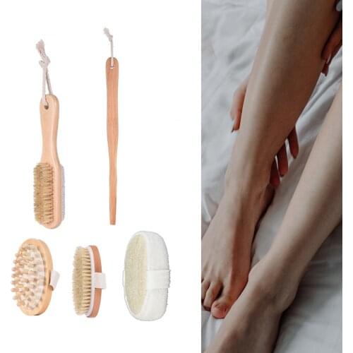 Natural Bristle Bath Brush Exfoliating Wooden Body Massage Shower Brush SPA Woman Skin Care Dry Body Brush