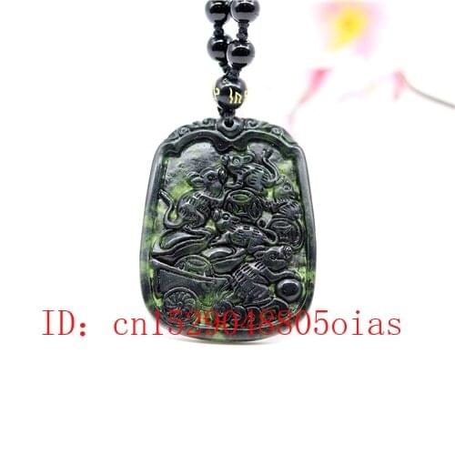 Natural Black Green Jade Obsidian Mouse Pendant Beads Necklace Fine Jewelry Carved Amulet Fashion Charm Gifts for Women
