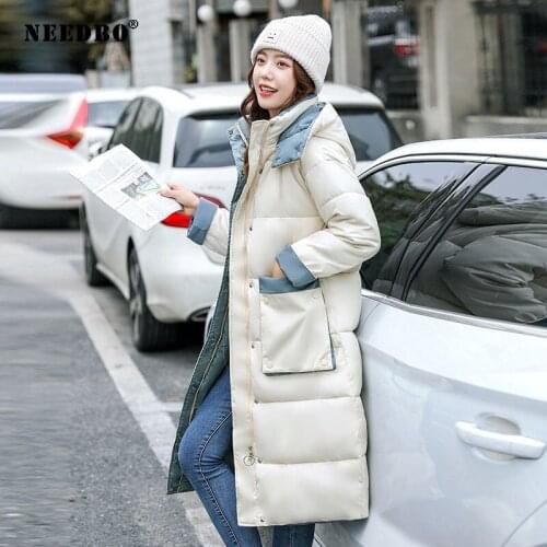 NEEDBO New Autumn Winter Women Cotton Jacket Padded Casual Hooded Parkas Fashion Long Coat Windbreaker Jackets Warm 2021