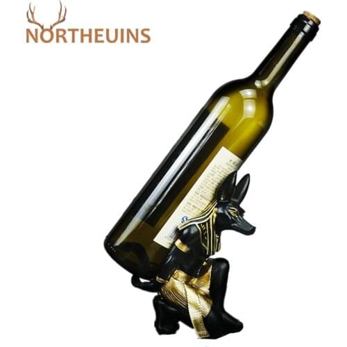 NORTHEUINS Resin Anubis God Wine Rack Figurines Modern Egypt Dog Miniatures Statues Animal Interior Home Desk Decor Sculpture