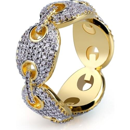 New Design, Gold Color Plated Ring, Iced Out Micro Paved Big Zircon, Hip Hop Finger Ring for Men and Women