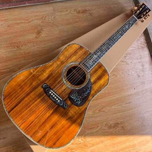 Custom 6 Strings Solid Koa Wood Top Abalone Inlay Binding 45DK Acoustic Electric Guitar